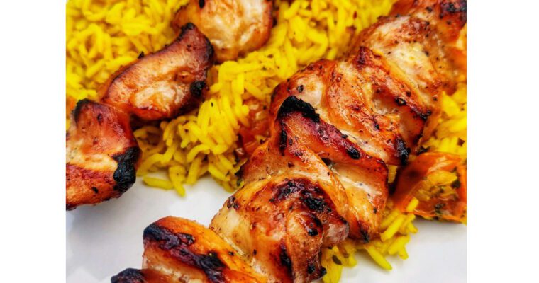 How to Make Marinated Chicken Skewers and Yellow Rice